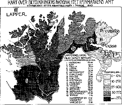 Figur 2-9.2 Kart over befolkningens nationalitet i Finmarkens amt. II Lapper
