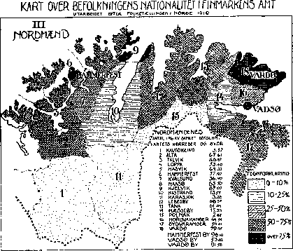 Figur 2-9.3 Kart over befolkningens nationalitet i Finmarkens amt. III
 Nordmænd