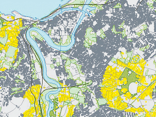 Figure 3.12 Map showing recreational areas for outdoor activities in Trondheim (>5 decare = light green, >200 decare = dark green).