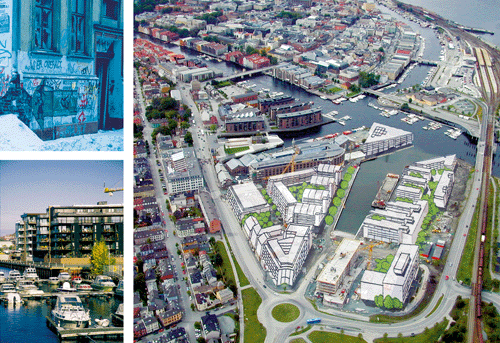 Figure 5.16 Nedre Elvehavn, Trondheim. The development of this area started in 1995, and is expectedly finalised by 2007. The developed area will contain ca. 900 apartments and 3000 workplaces, mainly offices, services, nightlife and cultural facilities. The pho...