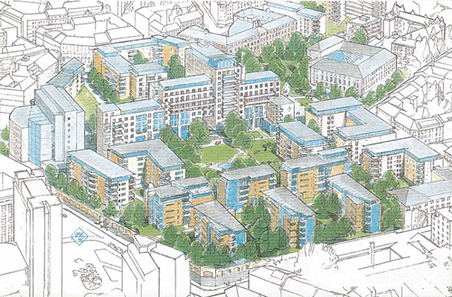 Figure 5.17 A transformation at Pilestredet Park, Oslo. The old Rikshospitalet – a major university hospital – moved out and the site is being transformed to a green area with dense housing development. The development process is ecologically oriented, and inclu...