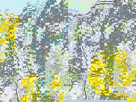 Figur 3.12 Kart som viser rekreasjonsareal (minst 5 dekar, lysegrønn) og nærturterreng i Trondheim (minst 200 dekar, mørkegrønn).