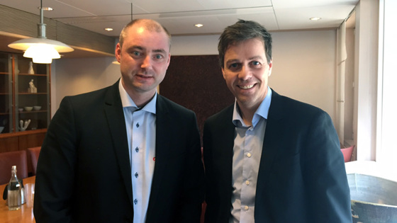Bilete av arbeids- og sosialminister Robert Eriksson og KrF-leiar Knut Arild Hareide.