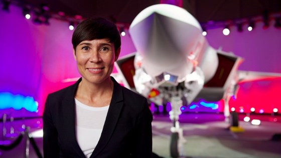 Minister of Defence Norway Ine Eriksen Søreide in front of Norway's first F-35 aircraft.