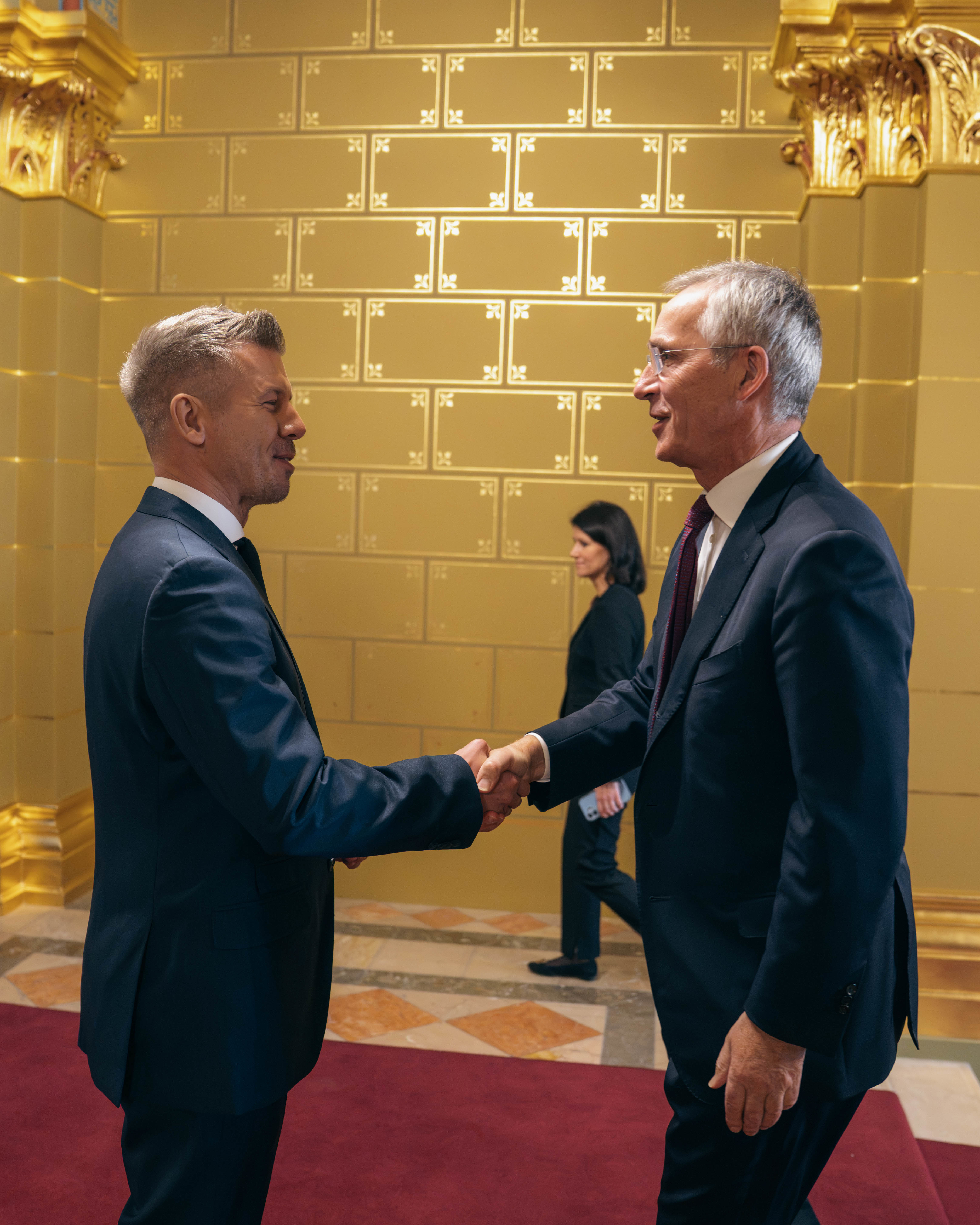 Finansminister Jens Stoltenberg og Ungarns statsminister Péter Magyar.