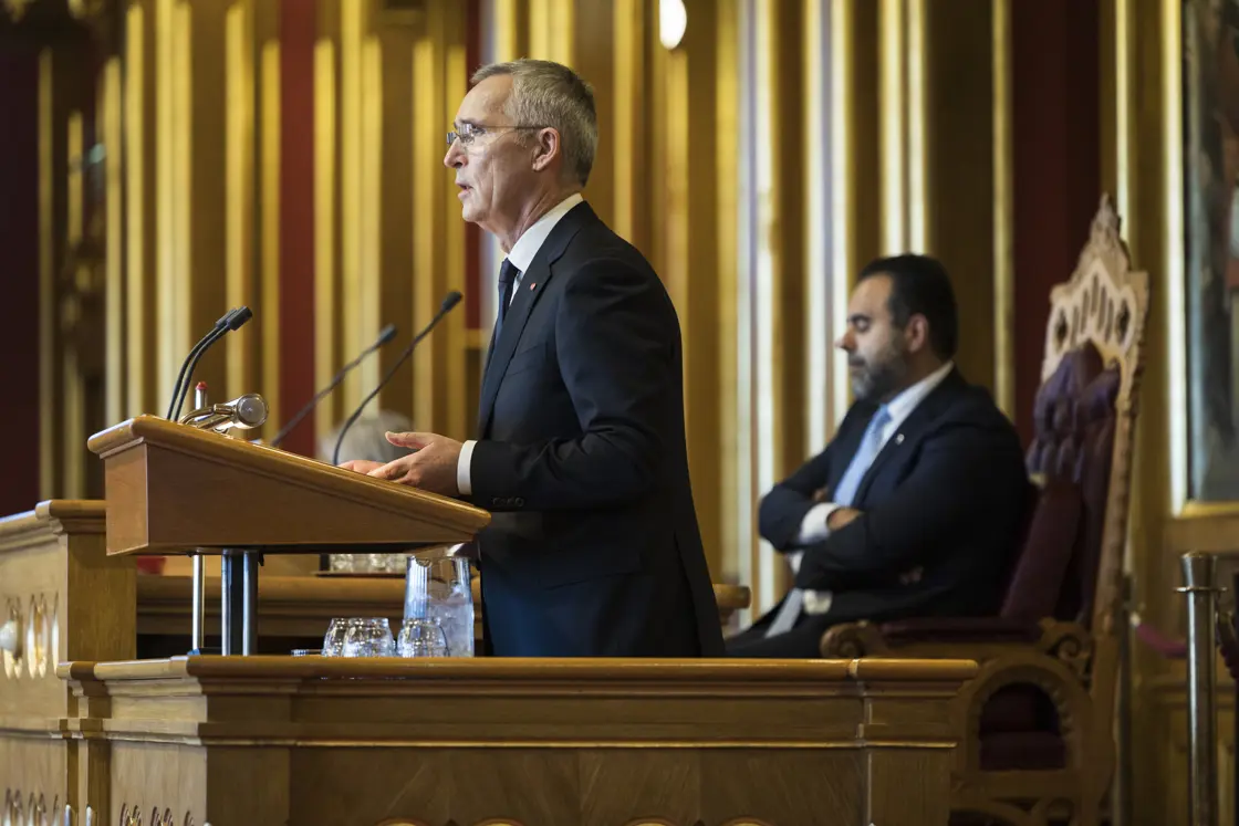 Finansminister Jens Stoltenberg (A) holder finanstalen i stortingssalen 7. oktober 2026.