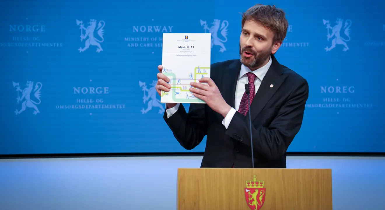 Helse- og omsorgsminister Jan Christian Vestre under fremleggelsen av Helsepersonellplan 2040