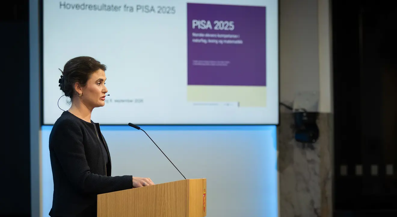 Kunnskapsminister Kari Nessa Nordtun legger frem PISA-resultatene