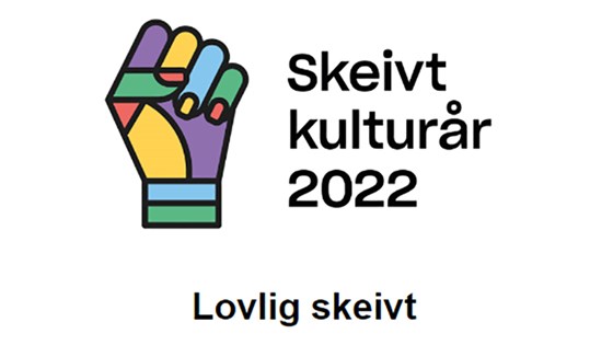 Logo for Lovlig skeivt-arrangement, en tegnet knyttet hånd i regnbuefarger.