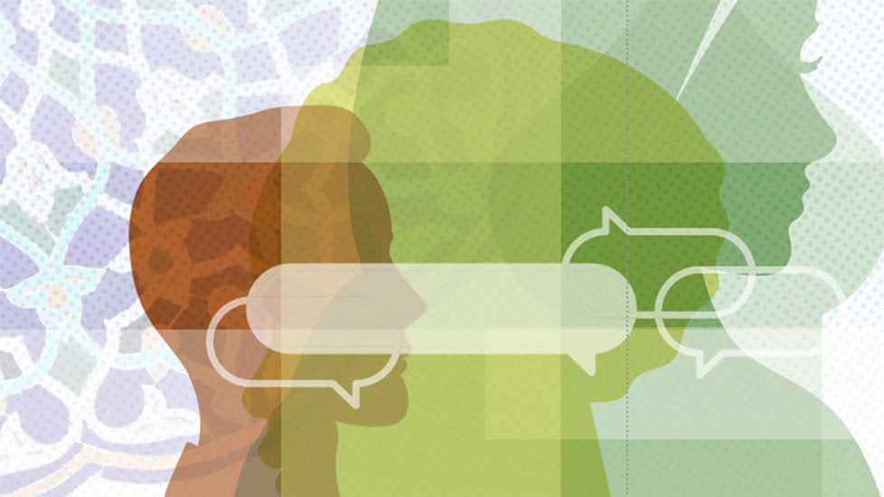 Forsideillustrasjonen til Handlingsplan mot muslimfiendtlighet: tegninger av personer i profil