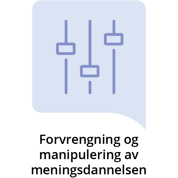 Tegning av miksebord-slidere med teksten "Forvrengning og manipulering av meningsdannelsen" under illustrasjonen.