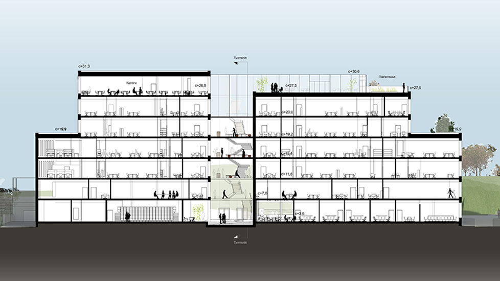 Tverrsnitt av bygget