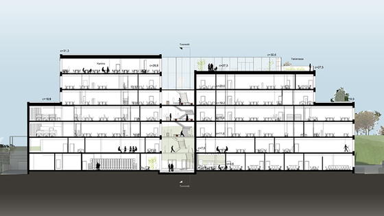 Tverrsnitt av bygget