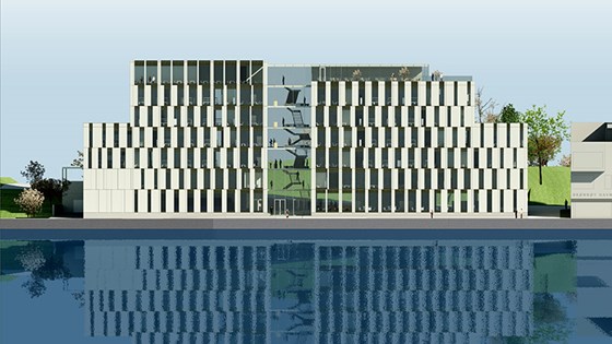 En illustrasjon av det nye bygget til Brønnøysundregistrene