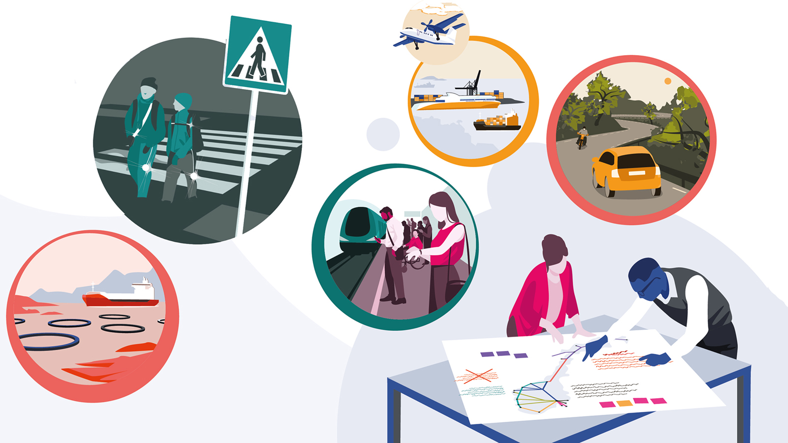 Ulike transportformer, som bil, skip, fly