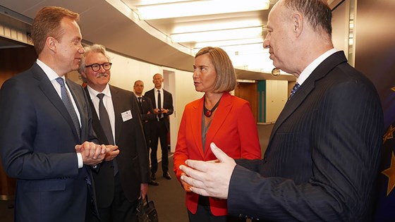 From left: Foreign Minister Børge Brende, Norway's Ambassador to Israel Jon Hanssen-Bauer, EU's High Representative and Vice President Federica Mogherini and Israel's Minister of Regional Cooperation, Tzachi Hanegbi.