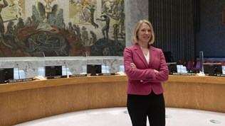 Minister of Foreign Affairs Anniken Huitfeldt in the UN Security Council room. In January Norway will hold the Council's presidency. Credit: MFA