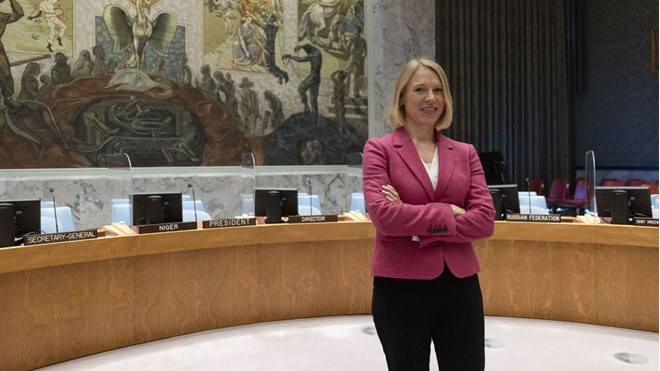 Minister of Foreign Affairs Anniken Huitfeldt in the UN Security Council room. In January Norway will hold the Council's presidency. Credit: MFA