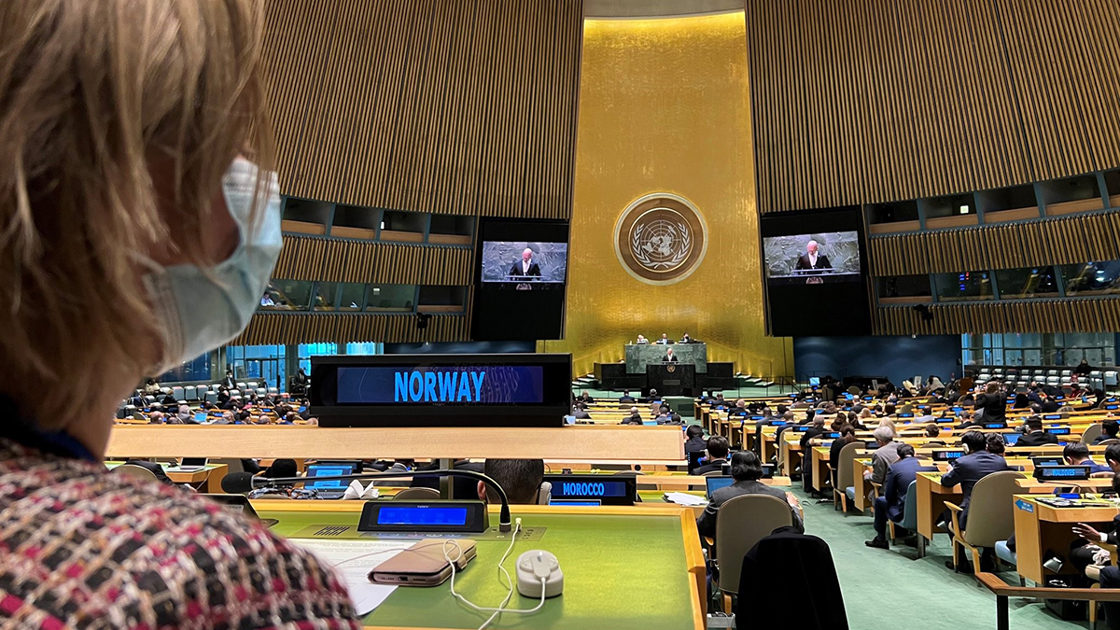 Under møtet om den humanitære situasjonen i Ukraina fordømte Norge den russiske invasjonen. Foto: FN