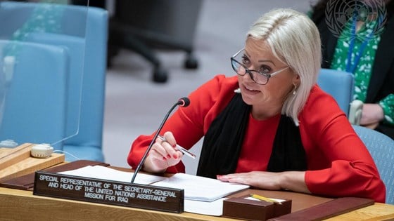 FNs spesialrepresentant Jeanine Hennis-Plasschaert orienterte Sikkerhetsrådet om situasjonen i Irak. Foto: FN