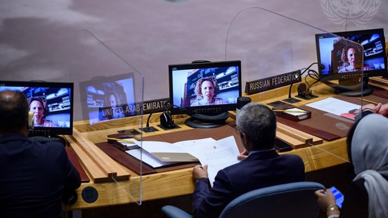 Cristina Duarte, generalsekretærens spesialrådgiver for  Afrika,  orienterer Sikkerhetsrådets møte om fred og sikkerhet i Afrika. Foto: FN