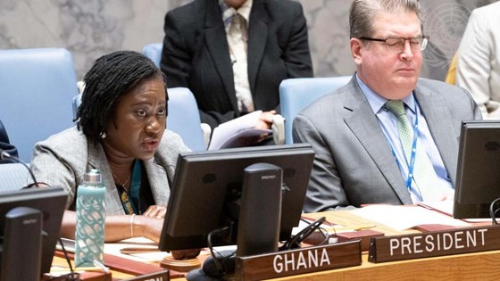 Sikkerhetsrådets president i november, Carolyn Abena Anima Oppong-Ntiri, fra Ghana. Foto: FN Foto: FN