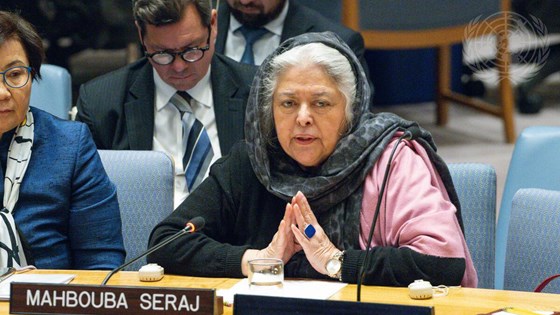 Den afghanske kvinneaktivisten og sivilsamfunnsrepresentanten  Mahbouba Seraj. Foto: FN