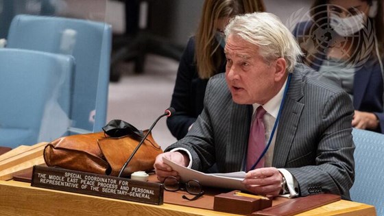 FNs spesialkoordinator Tor Wennesland orienterte Sikkerhetsrådet om utviklingen på bakken i Israel og Palestina. Foto: FN