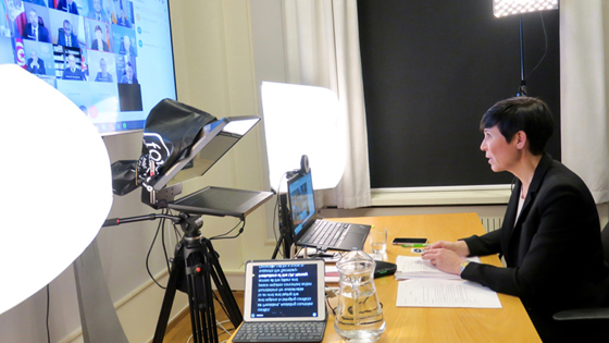 Utenriksministeren holder innlegg i Sikkerhetsrådet (digitalt). Foto: Ragnhild H. Simenstad, UD