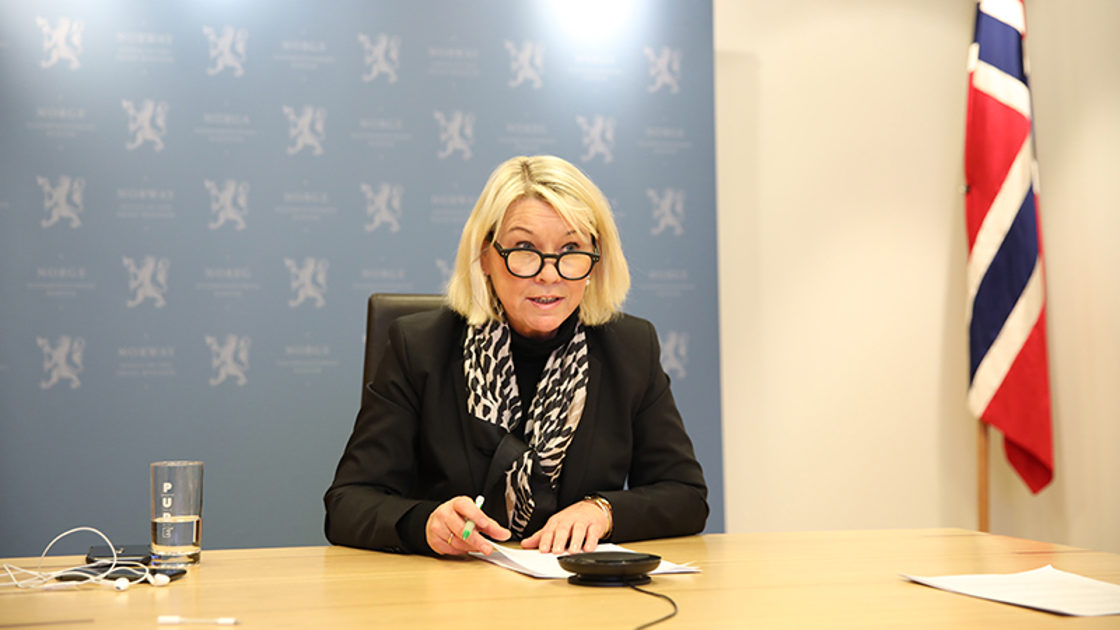 Justisminister Monica Mæland er den første norske justisministeren som har holdt innlegg i Sikkerhetsrådet. Hun tok opp Norges prioriteringer for arbeidet mot terror. Foto: Ingrid Myklebust, SMK