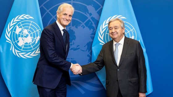 Bilde av Støre sammen med FNs generalsekretær Guterres