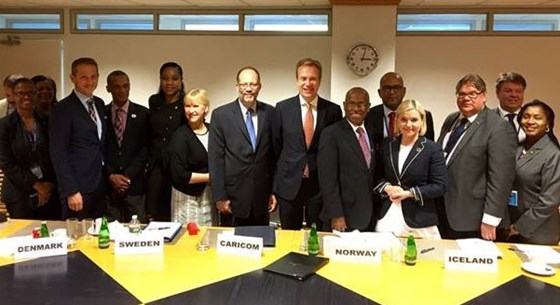 Utenriksminister Børge Brende med nordiske utenriksministere samt en rekke ministre fra de karibiske landene (Caricom). Foto: Daniel Gimenez, FN-delegasjonen