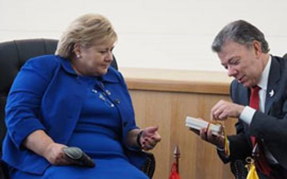 Colombias president Juan Manuel Santos takker Norge for støtten i fredsprosessen. Foto: Ragnhild Simenstad, FN-delegasjonen