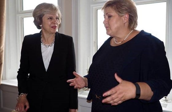 Erna Solberg i møte med Storbritannias statsminister Theresa May. Foto: Ragnhild Simenstad, FN-delegasjonen 