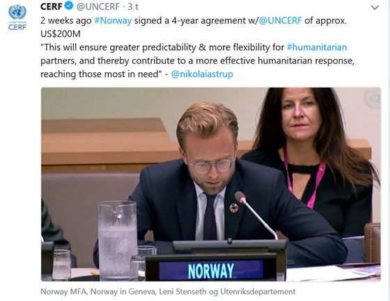 FNs nødhjelpsfond takket for Norges støtte - på sin måte. Foto: Cerf