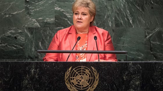 Statsminister Erna Solberg vil lede den norske delegasjonen til FNs høynivåuke i forbindelse med organisasjonens 74. generalforsamling. Foto: FN