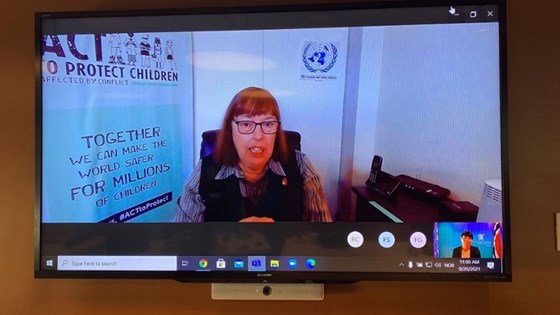 Utenriksministeren hadde mandag et virtuelt møte med generalsekretærens spesialrepresentant for barn og væpnet konflikt, Virginia Gamba. Foto: UD