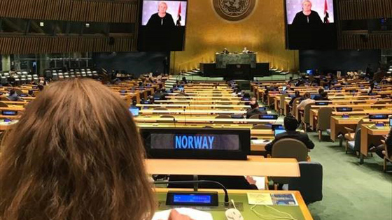 Ekspedisjonssjef Merete Brattested introduserer statsministeren. Foto: Erik Ramberg, UD 