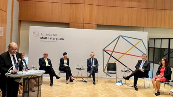Utenriksministeren sammen med bl.a. sin tyske og franske kollega under Alliance for multilateralism. Foto: Tysklands FN-delegasjon 