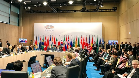 Utenriksminister Børge Brende på plass under G20s utenriksministermøte i Bonn. Foto: Ingrid Kvammen Ekker, UD
