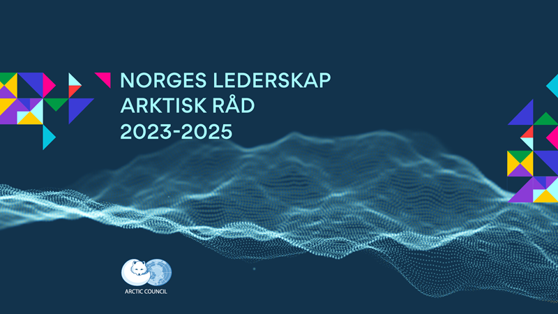 Blå plakat til nett-TV der det står Norges lederskap, Arktisk råd 2023-2025
