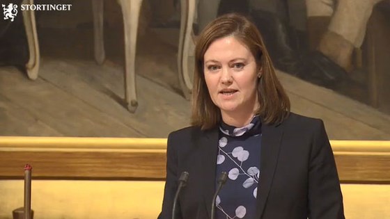 Statsråd Marit Berger Røsland under redegjørelsen for Stortinget.