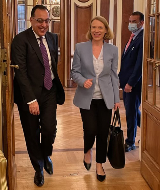 Klima, grønne løsninger og næringsfremme var hovedtema på møtet med statsminister Mostafa Madbouly.  Foto: Guri Solberg, UD