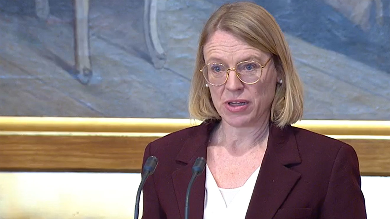 Utenriksminister Anniken Huitfeldt redegjør for Stortinget om Norges medlemskap i FNs sikkerhetsråd. Bilde: Fra stortinget.no