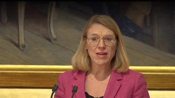 Utenriksminister Anniken Huitfeldt på Sortinget. Foto: Fra stortinget.no