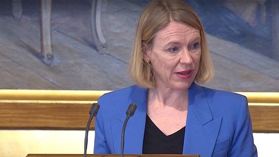 Utenriksminister Anniken Huitfeldt holder sin utenrikspolitiske redegjørelse i Stortinget 22. mars. Ill.:  Fra stortinget.no