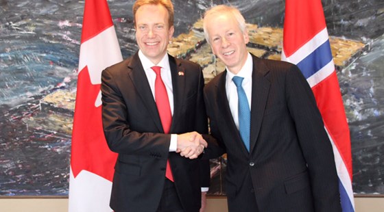 Sikkerhet sto sentralt da utenriksminister Børge Brende møtte sin kanadiske kollega, Stéphane Dion. Foto: Frode O. Andersen, UD