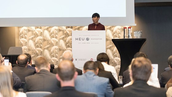 Utenriksminister Ine Eriksen Søreide åpner den internasjonale konferansen om høyanriket uran i Oslo. Foto: Nicki Twang