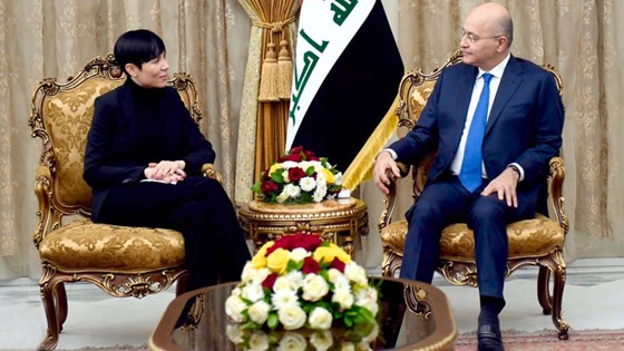 Utenriksministeren i møte med Iraks president Bergan Saleh. Foto: Ane Haavardsdatter Lunde, UD 