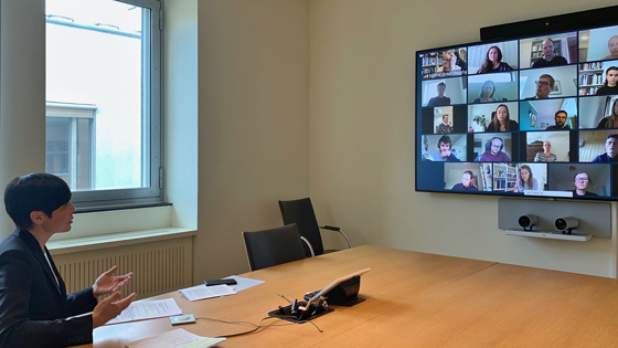 Utenriksministeren på digitalt møte med mastergradsstudenter ved Universitetet i Oslo. Foto: UD